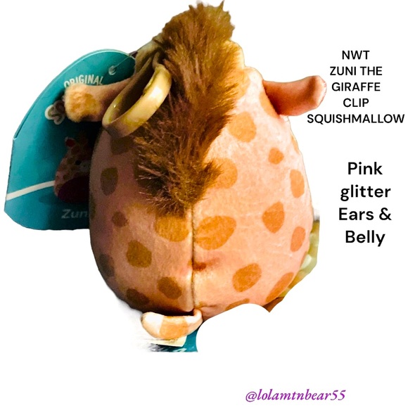 NEW W/TAGS FIRST TO MARKET ZUNI THE GIRAFFE SQUISHMALLOW CLIP 3” W/PINK GLITTER - Picture 2 of 3